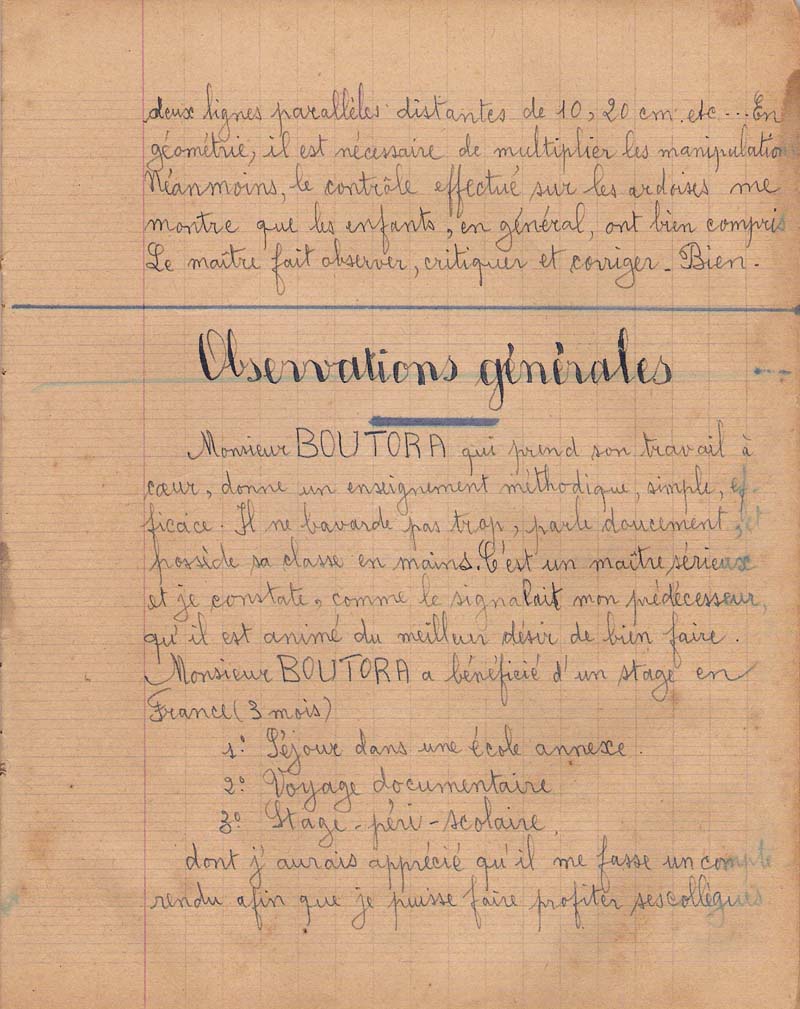 Page scannée du cahier d'inspection