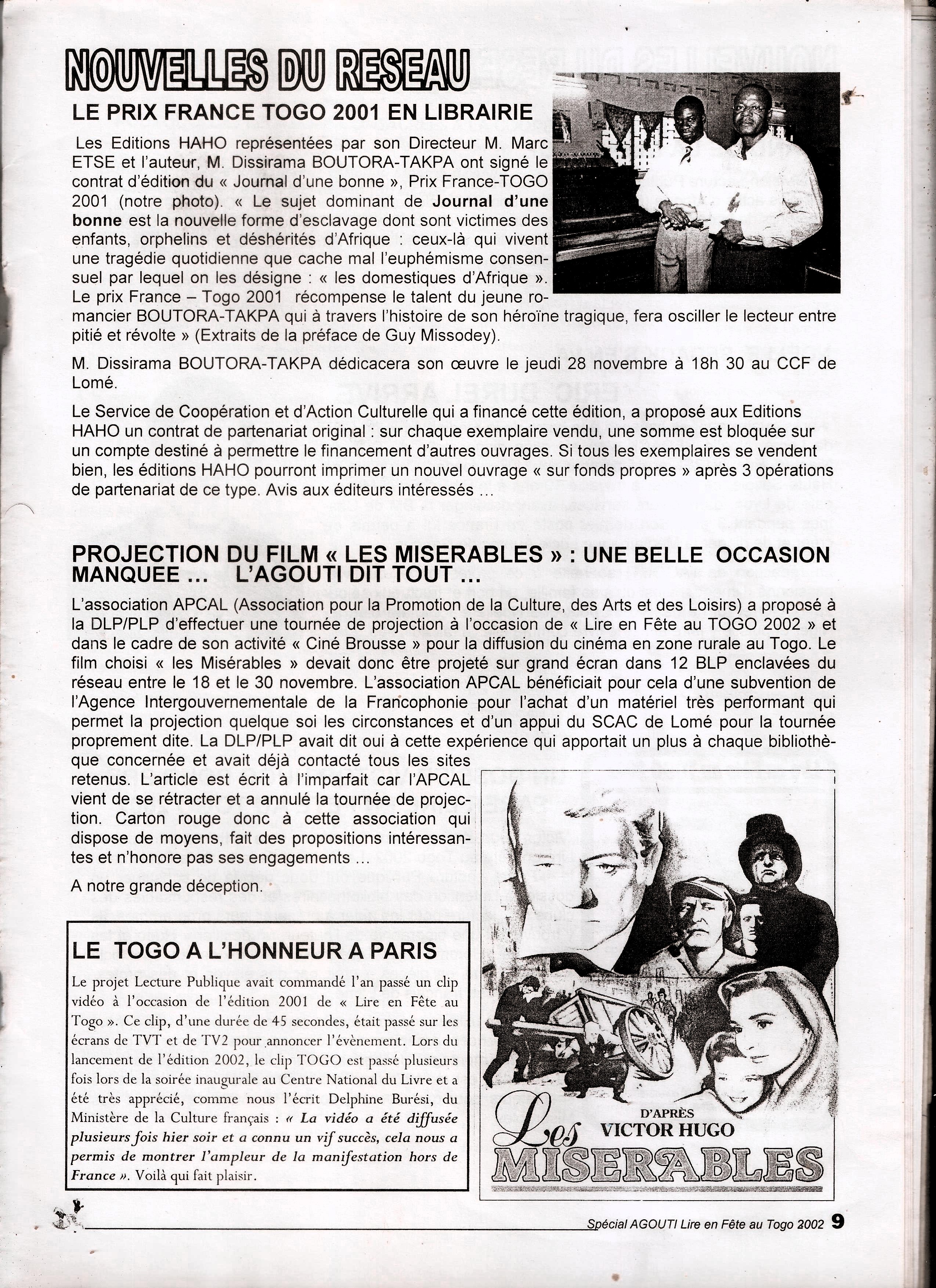 L'AGOUTI DE BIBLIOTHÈQUE  - BULLETIN DE LIAISON DES BIBLIOTHÈQUES DE LECTURE PUBLIQUE  page 9